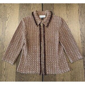 St. John Knit Painterly Tweed Boucle Jacket Women’s Sz 6 Russet Fringe Full Zip